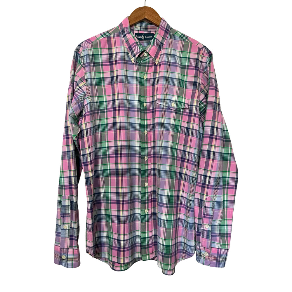 Ralph Lauren Mens Plaid Long Sleeve Button Up Shirt Size L‎ Preppy Church Office